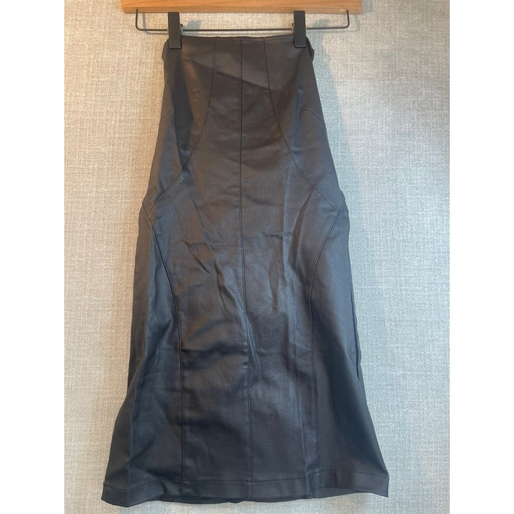 Edikted Black Faux Leather Lace Up Back Midi Skirt Medium Seam Detail Edgy